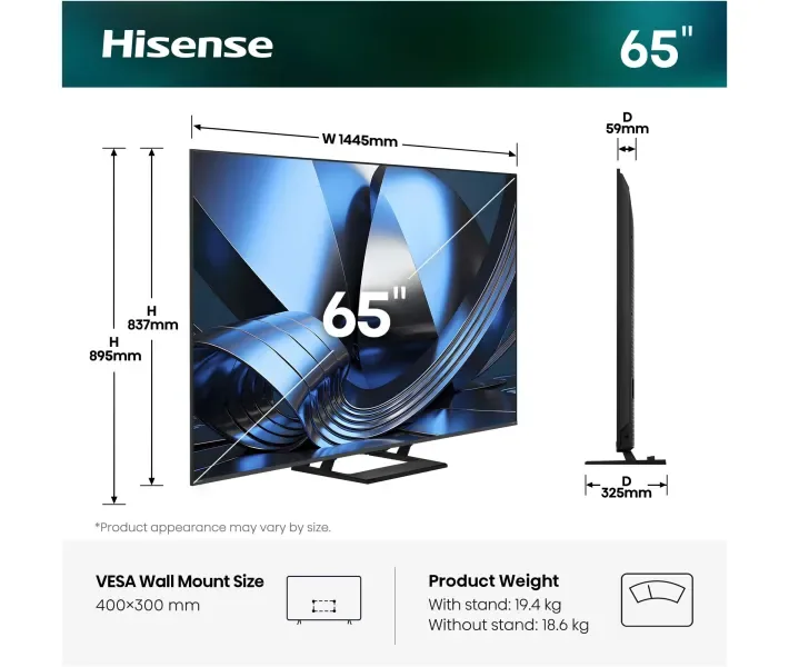 Зображення товару Телевізор Hisense діагональ 65" MiniLED 65U7SE1