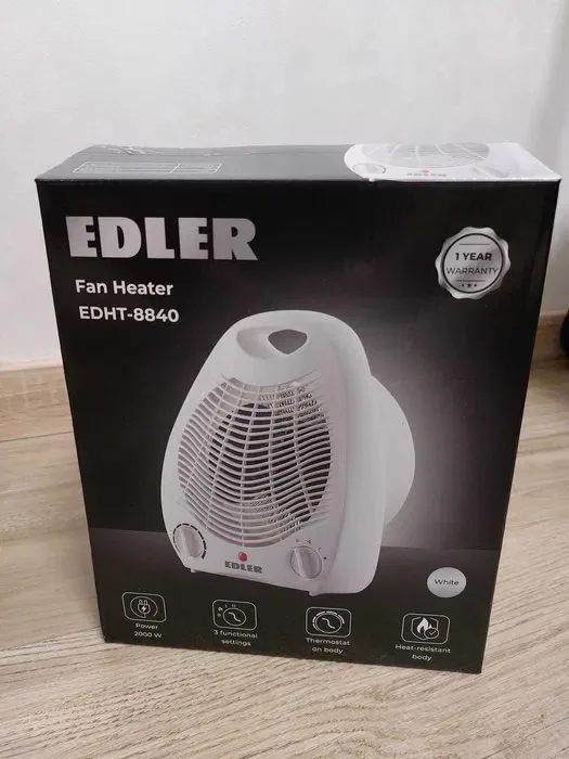 Зображення товару Тепловентилятор Edler 2000вт.,темп.реж.2,настільний,підлоговий,світловий індик.,терморегулятор. EDHT-88401