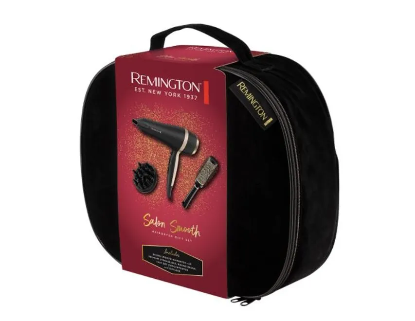 Зображення товару Фен Remington Подарункові набори. Фен Remington Salon Smooth, 2100Вт, 3 режими, дифузор,гребінець, кейс, іоніз-я, хол. обдув, , чорний D6940GP1