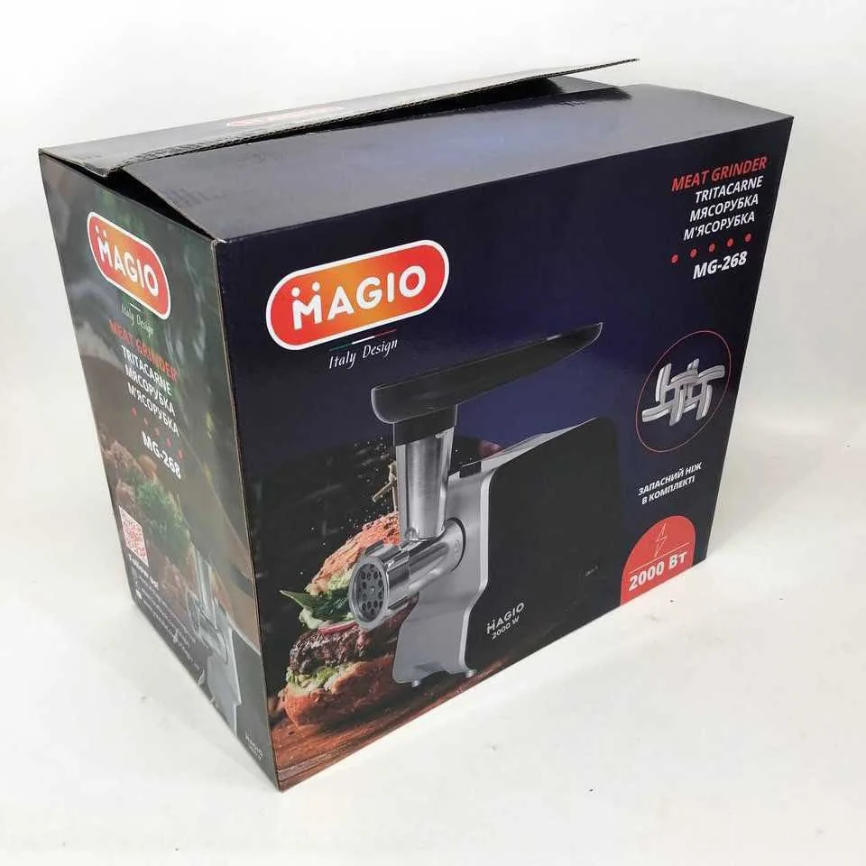 Зображення товару Мясорубка Magio 2000вт.,решітка 2шт.,насадка для колбаси,функція реверс. MG-2681
