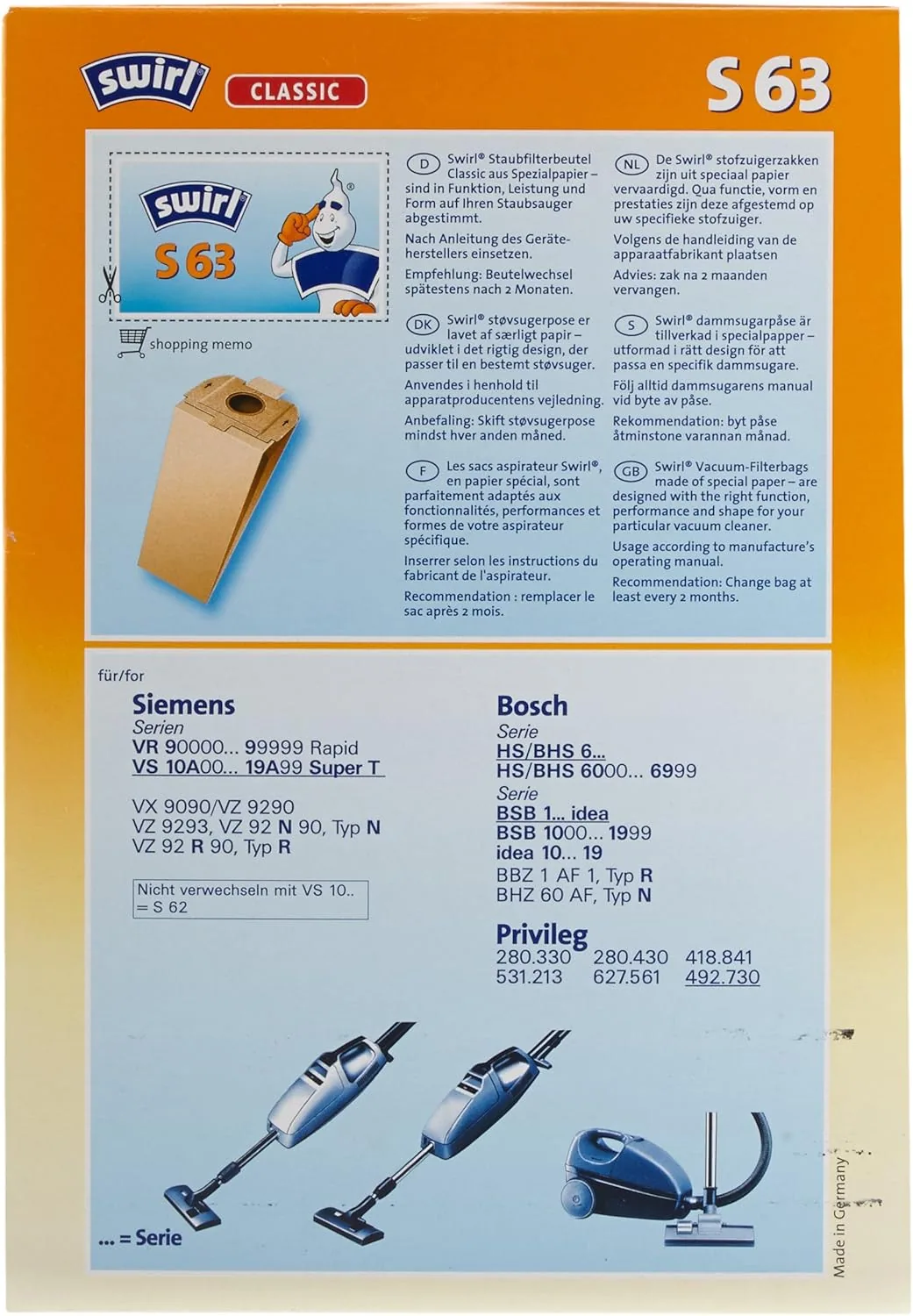 Зображення товару Мішок для пилос. Swirl Swirl S631