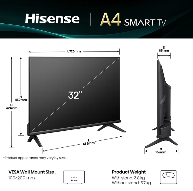 Зображення товару Телевізор Hisense діагональ 32" 32A4Q1