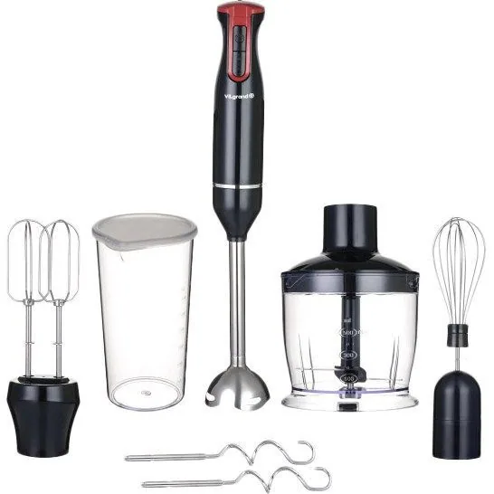 Блендер Vilgrand 500вт.,ніжка нерж.,стакан-600 мл.,подрібнювач-600 мл.,вінчик,крюк для замісу тіста.,насадка-міксер.,турборежим. VBH5051 Red Блендер Vilgrand 500вт.,ніжка нерж.,стакан-600 мл.,подрібнювач-600 мл.,вінчик,крюк для замісу тіста.,насадка-міксер.,турборежим. VBH5051 Red фото товару