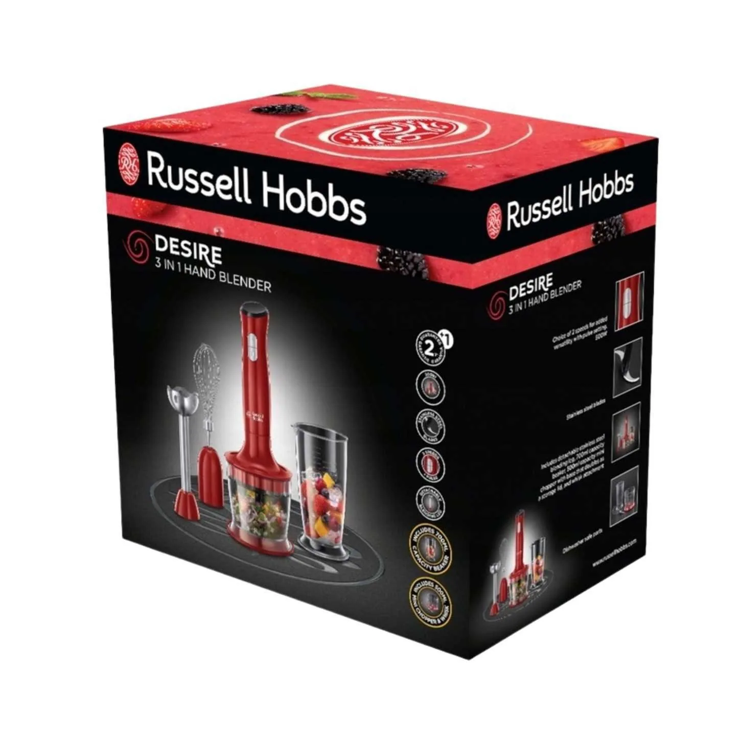 Зображення товару Блендер Russell Hobbs 500вт.,нікжа нерж.,вінчик,подрібнювач 500мл.,стакан 500мл.,2 режима. 24700-561