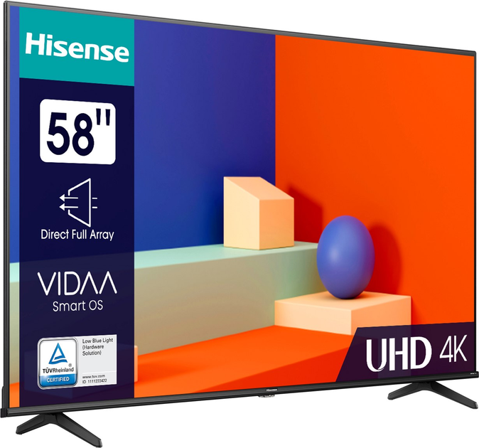 Телевізор Hisense smart діагональ 55",UHD 4K(3840x2160),опер.сист.VIDAA, динаміки 2х8вт., 58A6N Телевізор Hisense smart діагональ 55",UHD 4K(3840x2160),опер.сист.VIDAA, динаміки 2х8вт., 58A6N фото товару