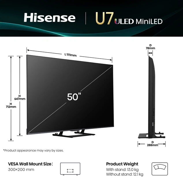 Зображення товару Телевізор Hisense діагональ 50" MiniLED 50U7Q1