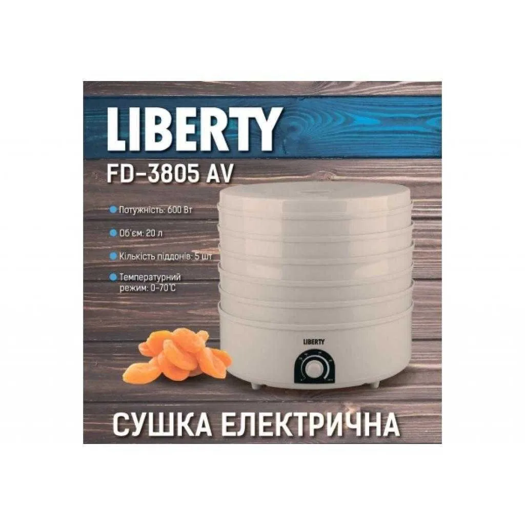 Зображення товару Сушка для овочів та фруктів Liberty 450вт.,5 секцій,темп.35–70°C,захист від перегріва,таймер,автовикл.1