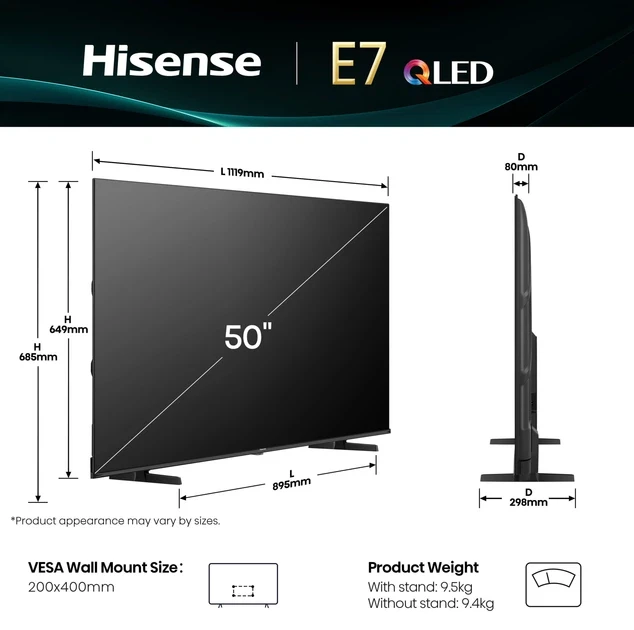 Зображення товару Телевізор Hisense діагональ 50" Qled 50E7Q4