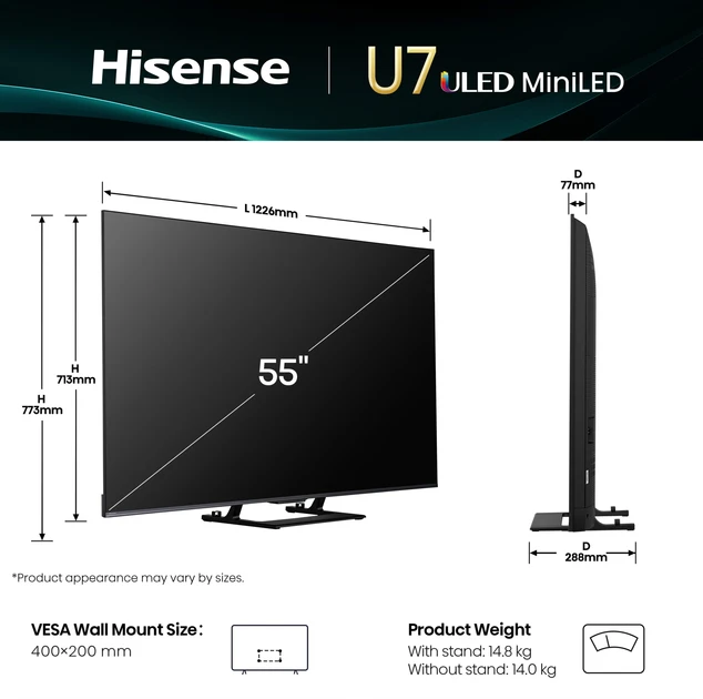 Зображення товару Телевізор Hisense діагональ 55" MiniLED 55U7Q3