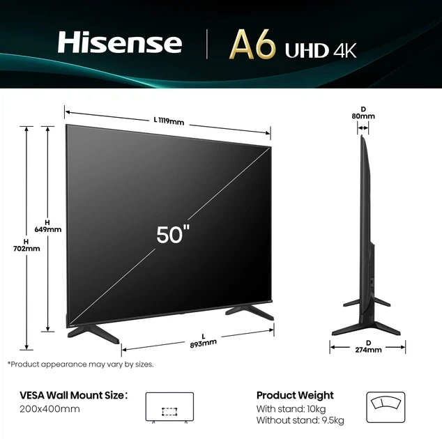 Зображення товару Телевізор Hisense діагональ 50" UHD 50A6Q2