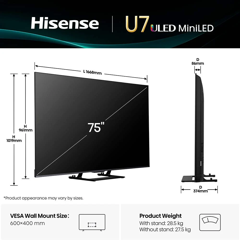 Зображення товару Телевізор Hisense діагональ 75" MiniLED 75U7Q1