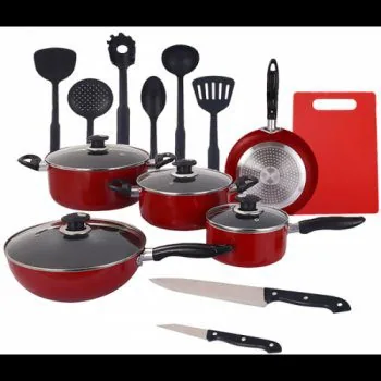 Зображення товару Набір посуду Bravo каструля 4.5л.,2.9л.,ковш 1.5л.,сковорідка 24см.,Wok 26см.,набір кухонних аксессуарів. BC-4101-181