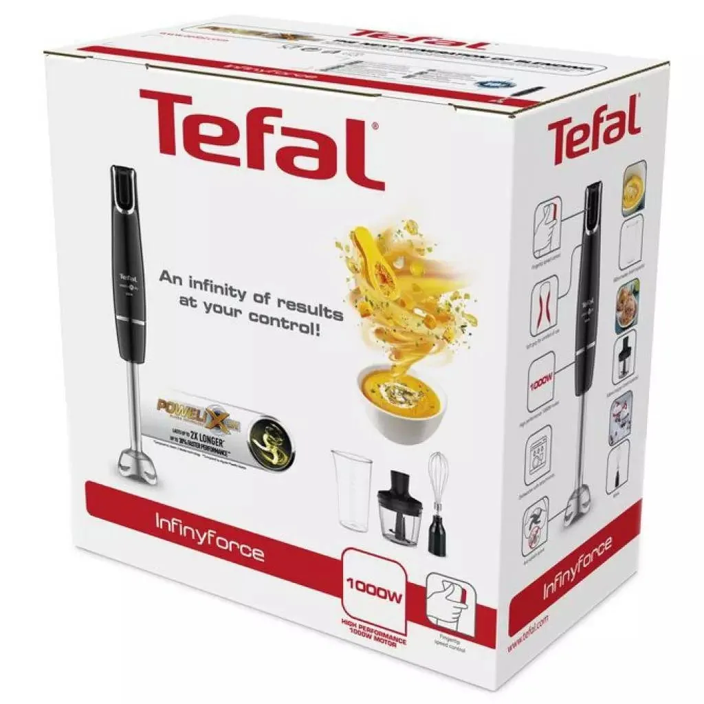 Зображення товару Блендер Tefal 1000вт.,ніжка нерж.,вінчик,стакан 800мл.,подрібнювач 500мл. HB9438381