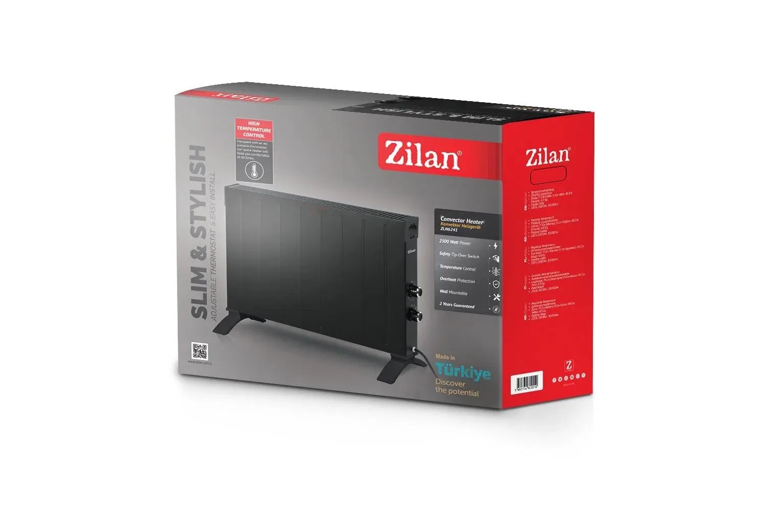 Зображення товару Обігрівач конвекц. ZILAN 1250,2500вт,терморегулятор,площа обігр.20кв.м.,встановлення напольне,настінне.1