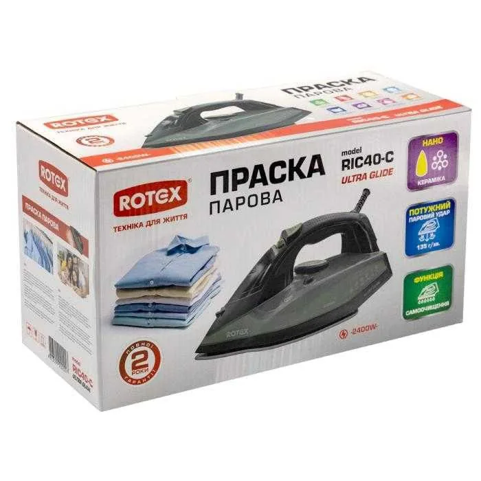 Зображення товару Праска Rotex 2400вт.,під.кераміка,паровий,рез.для води 380мл.,рег.подачі пари. RIC40-C1