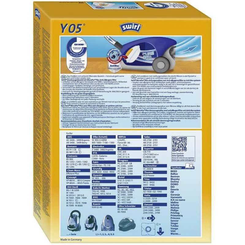 Зображення товару Мішок для пилос. Swirl однораз.,сумісний з Electrolux,Samsung,Zanussi,Beko,AEG,Philips,Sencor 4шт.,+1 фільтр. Swirl Y051