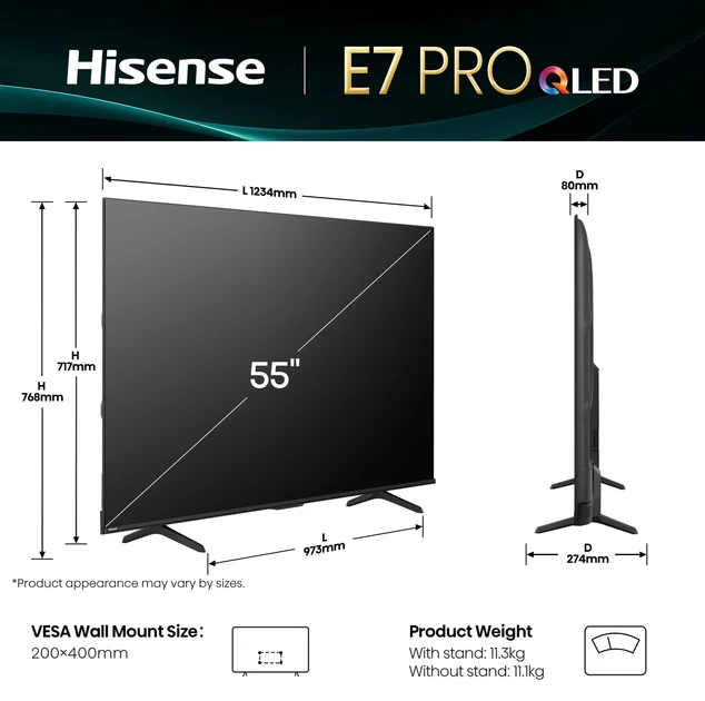 Зображення товару Телевізор Hisense діагональ 55" Qled 55E7Q PRO2