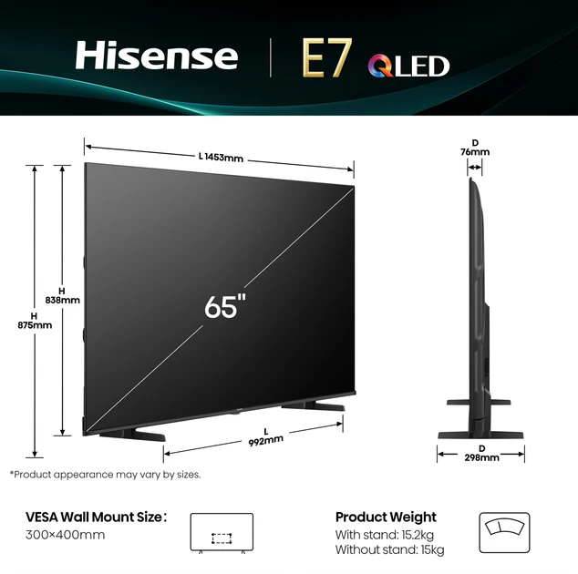 Зображення товару Телевізор Hisense діагональ 65" Qled 65E7Q2