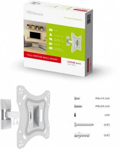 Зображення товару Кронштейн для тв ITech 23"-42",до 20кг., нахил 20°,
поворот 180°,
відступ 82~195мм
.,VESA:75x75,100x100,200x100,200x200мм. LCD-52B white1