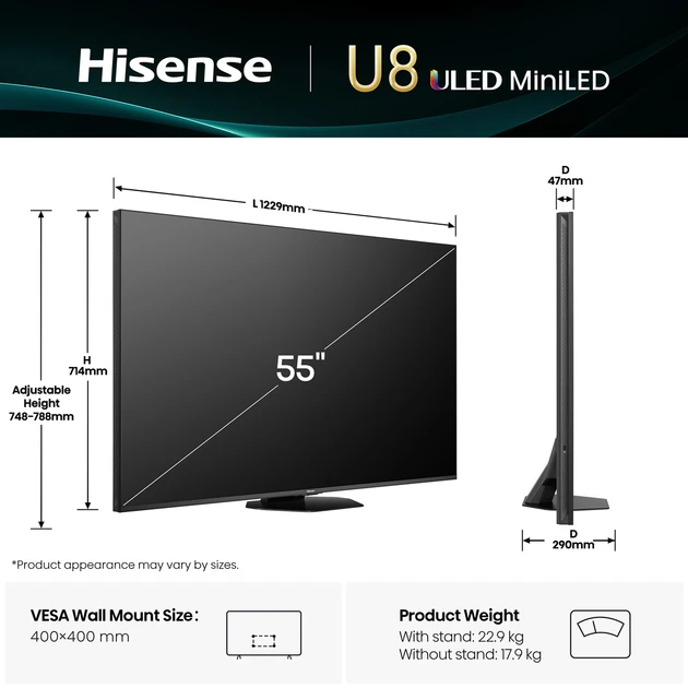 Зображення товару Телевізор Hisense діагональ 55" MiniLED 55U8Q1