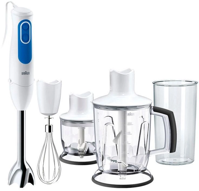 Блендер Braun Aperitive 700вт.,ніжк.,нерж.,стакан 600мл.,подрібнювач 350мл.,чаша 1250мл.вінчик. Блендер Braun Aperitive 700вт.,ніжк.,нерж.,стакан 600мл.,подрібнювач 350мл.,чаша 1250мл.вінчик. фото товару