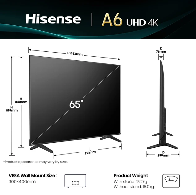 Зображення товару Телевізор Hisense діагональ 65" UHD 65A6Q4